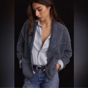 Anthropologie Women's Blue Ribbed Sweater